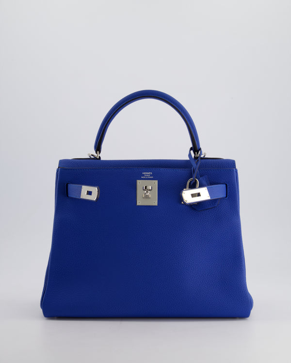 Hermes Kelly 28cm Retourne in Bleu De France Togo Leather with Palladium Hardware