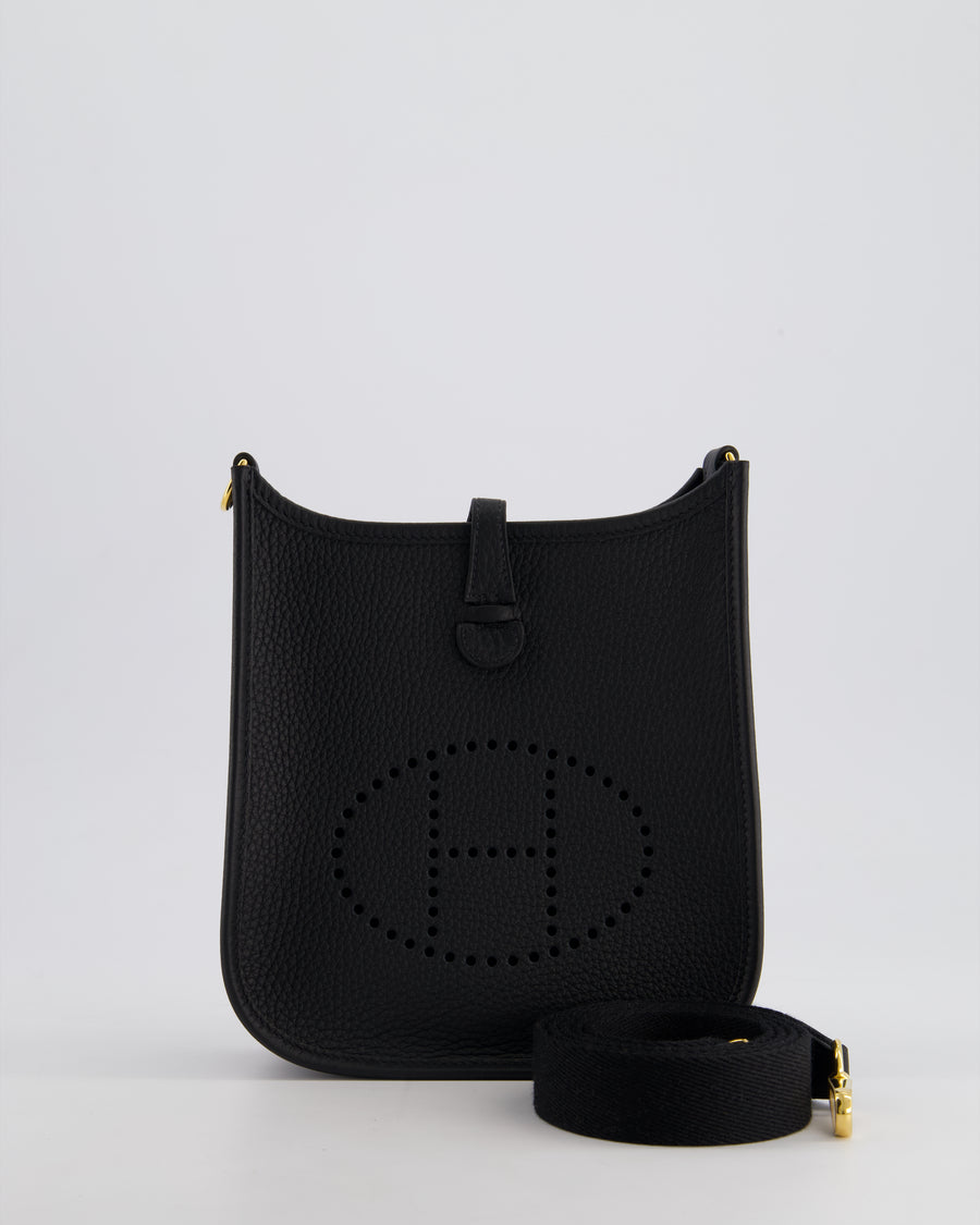 Hermès Mini Evelyne 16 Bag in Noir Clemence Leather with Gold Hardware