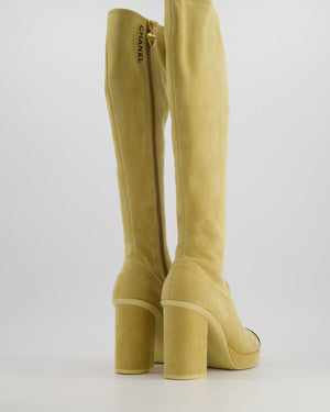 *HOT* Chanel SS/24 Beige Suede Platform Logo Knee-High Boots Size EU 36