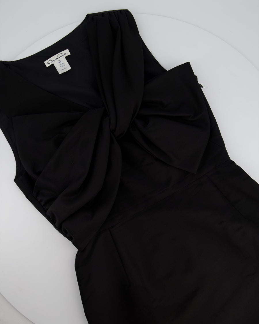Oscar De La Renta Black Silk Sleeveless Mini Dress With Bow Detail Size US 8 (UK 12)