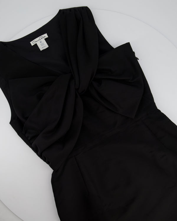 Oscar De La Renta Black Silk Sleeveless Mini Dress With Bow Detail Size US 8 (UK 12)