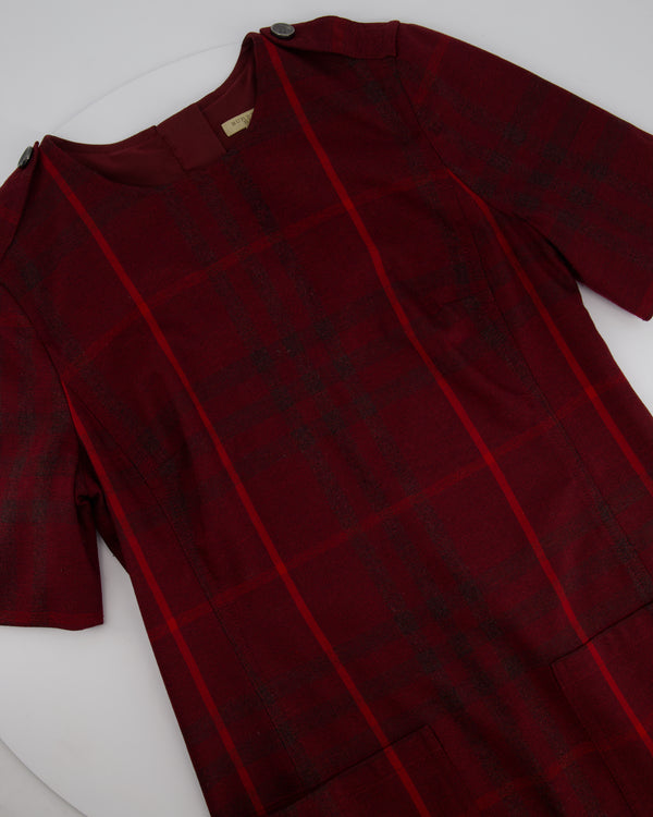 Burberry Brit Burgundy Plaid Mini T-Shirt Dress With Pocket Detail Size UK 14