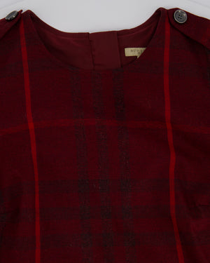 Burberry Brit Burgundy Plaid Mini T-Shirt Dress With Pocket Detail Size UK 14