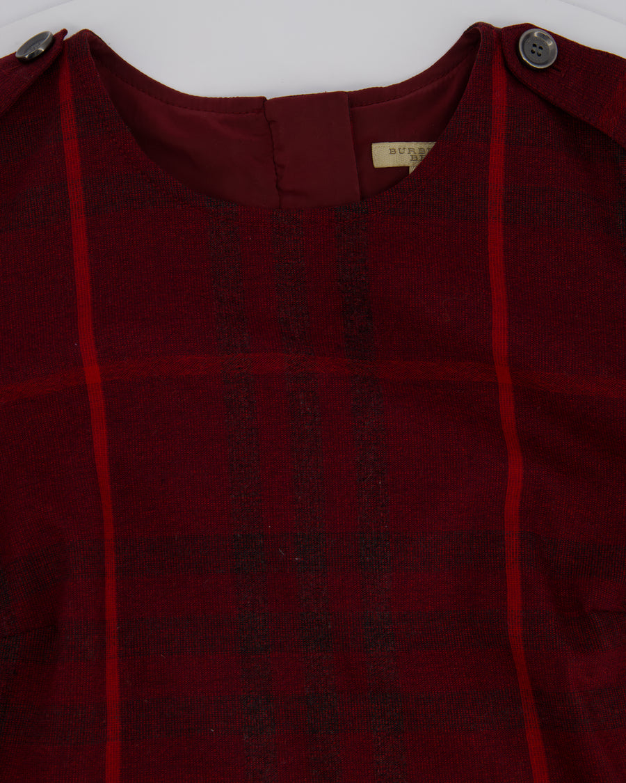 Burberry Brit Burgundy Plaid Mini T-Shirt Dress With Pocket Detail Size UK 14