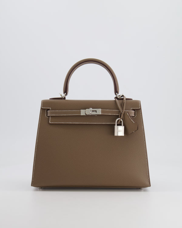 *RARE* Hermès Kelly Sellier Bag 25cm in Etoupe Epsom Leather with Palladium Hardware