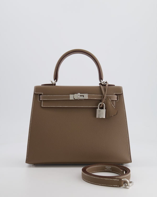 *RARE* Hermès Kelly Sellier Bag 25cm in Etoupe Epsom Leather with Palladium Hardware