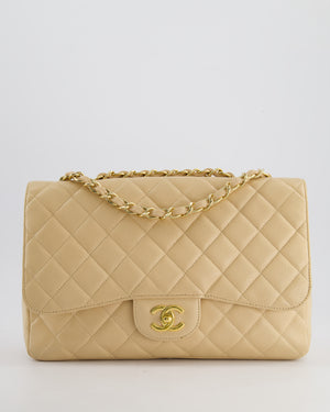 *FIRE PRICE* Chanel Beige Jumbo Classic Single Flap Bag in Caviar Leather with Gold Hardwar