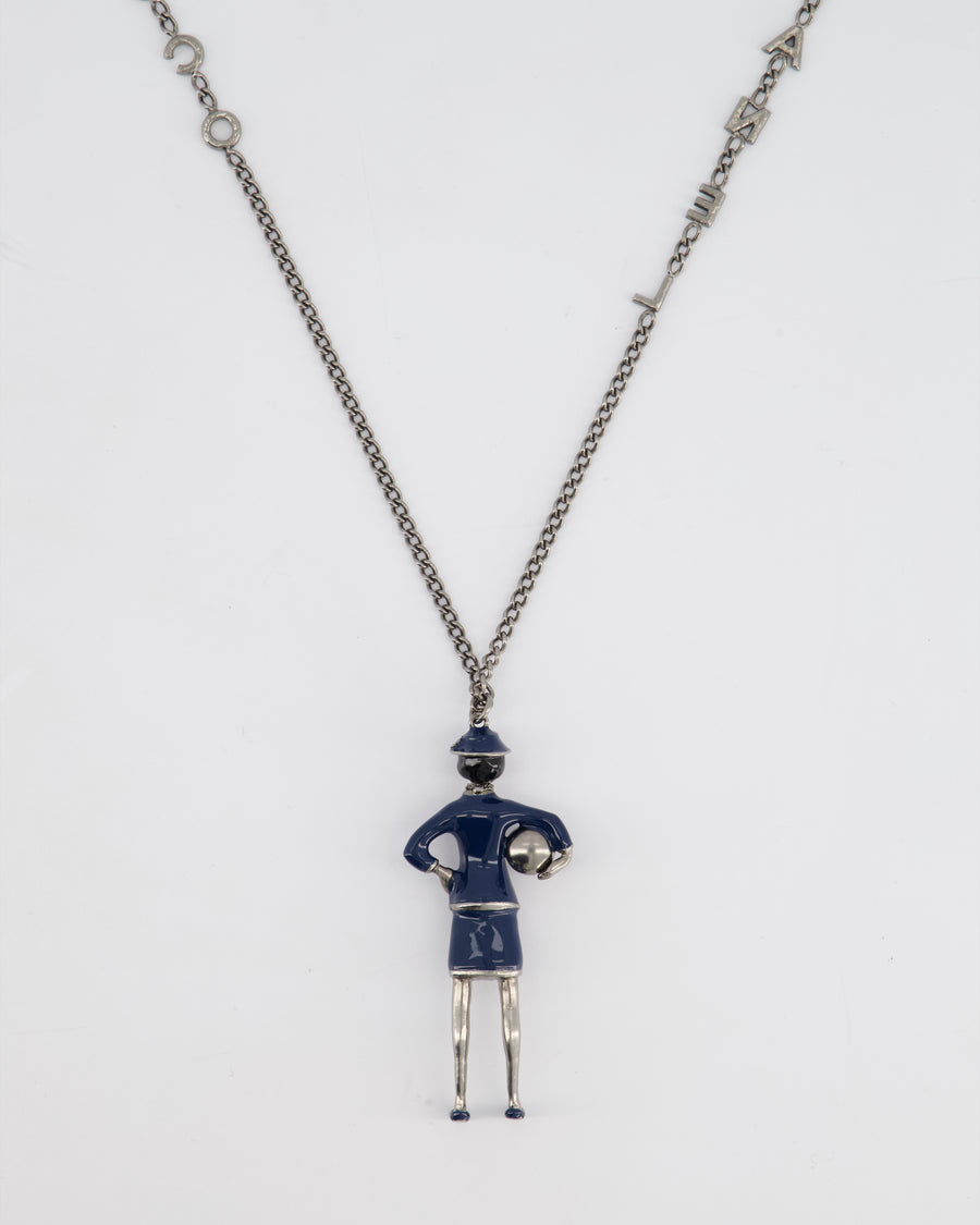 *HOT* Chanel Grey Mademoiselle Doll Charm Necklace with COCO & CHANEL Chain Details
