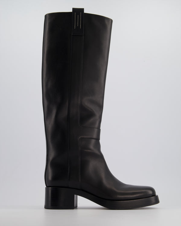 Hermès Black Calfskin Leather Horse Boots With H Cut Out Detail Buckle Size EU 39
