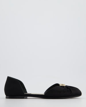 Chanel Black 23C D'Orsay Flats in Satin with CC Crystal Logo Detail Size EU 39