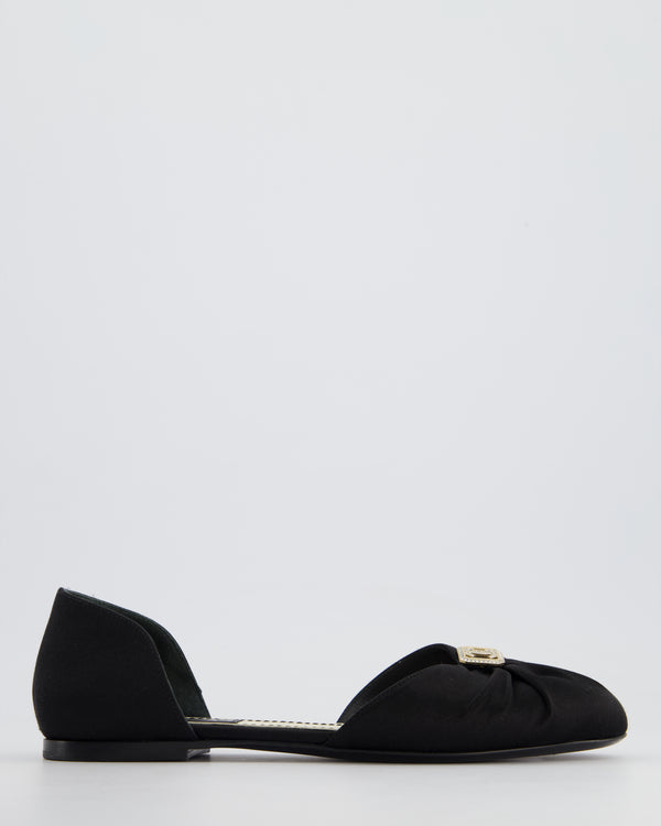 Chanel Black 23C D'Orsay Flats in Satin with CC Crystal Logo Detail Size EU 39