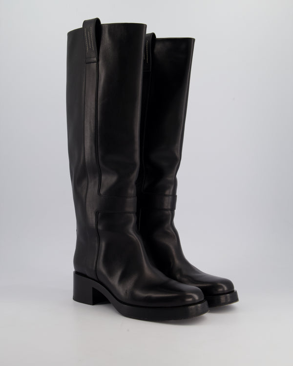 Hermès Black Calfskin Leather Horse Boots With H Cut Out Detail Buckle Size EU 39