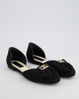 Chanel Black 23C D'Orsay Flats in Satin with CC Crystal Logo Detail Size EU 39