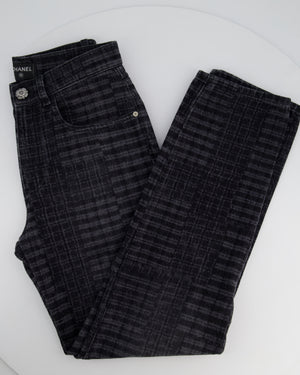 *HOT* Chanel 24A Printed Black Straight Leg Jeans with Camelia Embellished Button Detail Size FR 34 (UK 6) RRP £1850