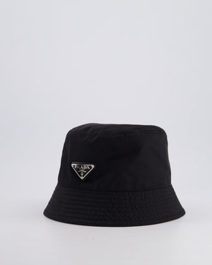 Prada Black Re-Nylon Bucket Hat with Silver Logo Size S