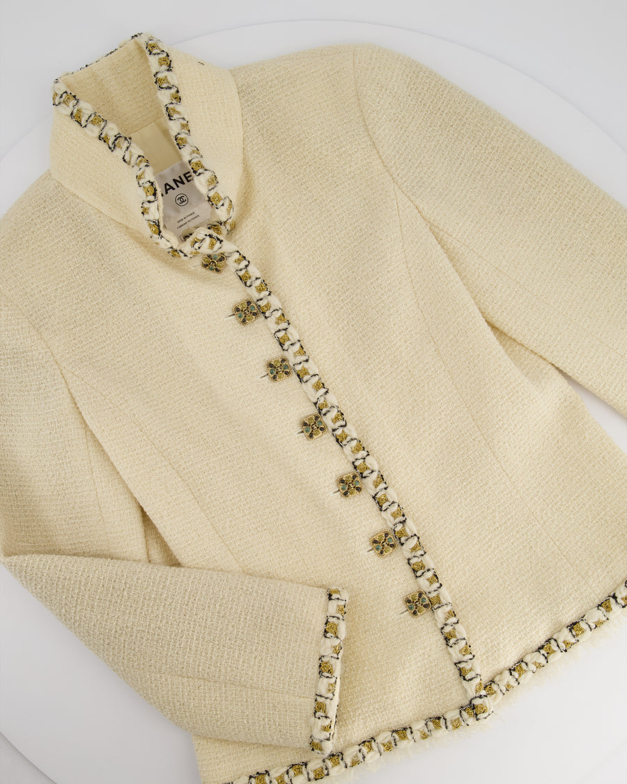 Chanel 12C Cream Tweed Jacket with Gold CC Button Details Size FR 
