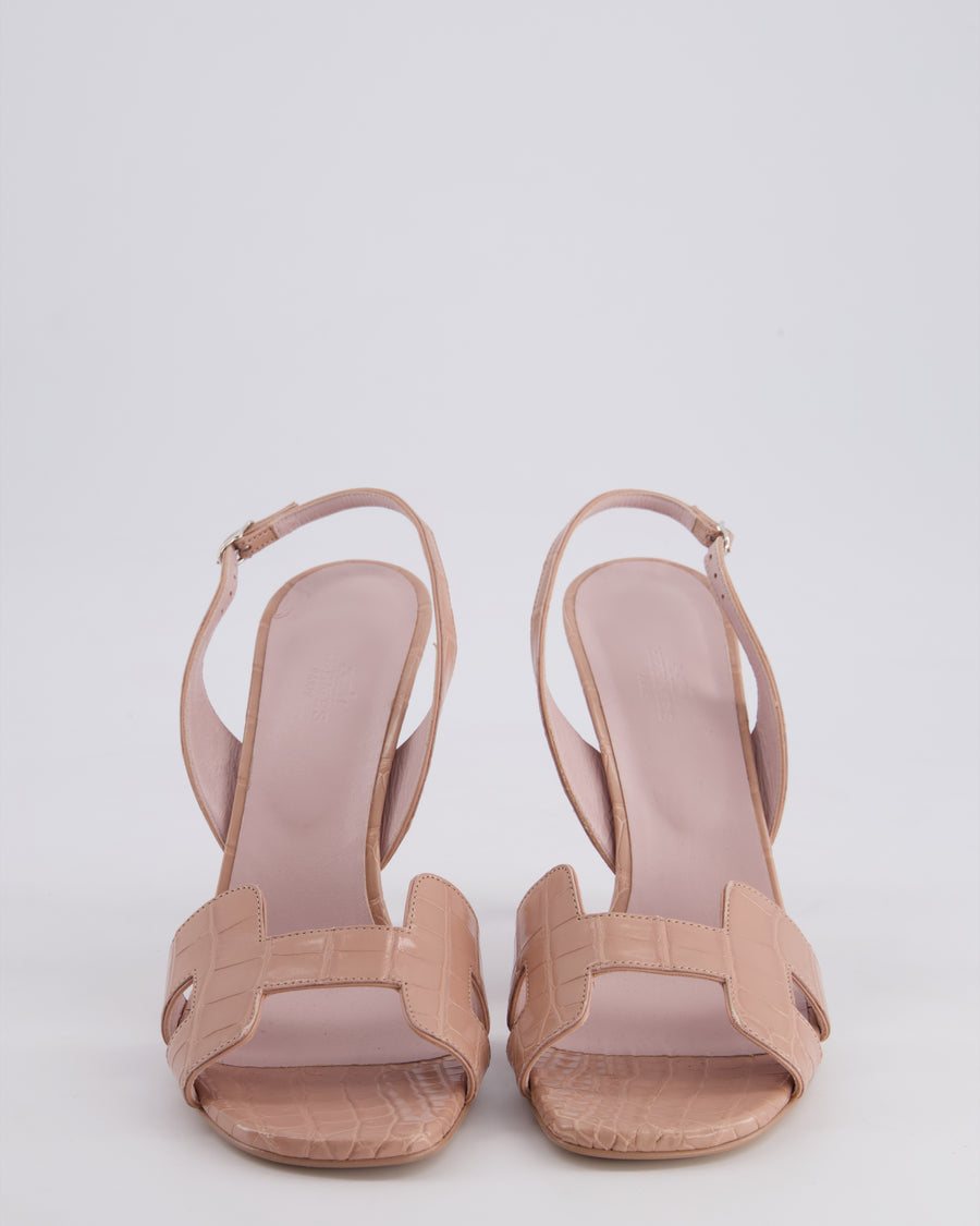 Hermès Nude Shiny Alligator Leather Joy 105 Sandals Size EU 40.5