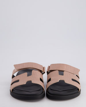 Hermès Rose Porecelaine Crocodile Leather Chypre Sandals Size EU 41
