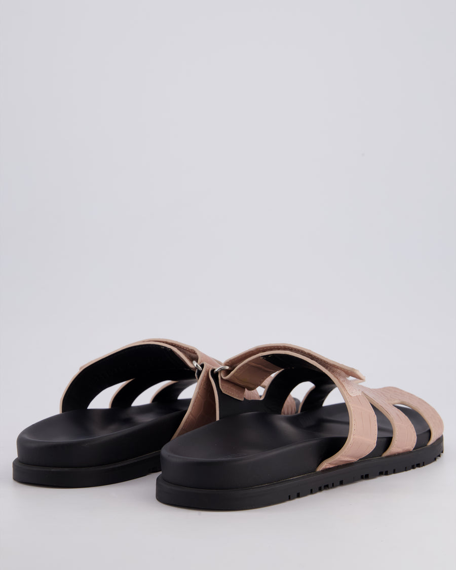 Hermès Rose Porecelaine Crocodile Leather Chypre Sandals Size EU 41