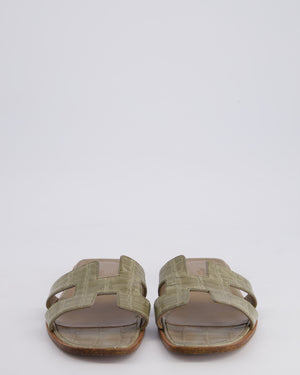 Hermès in Vert Verone Shiny Alligator Oran Sandals Size EU 40