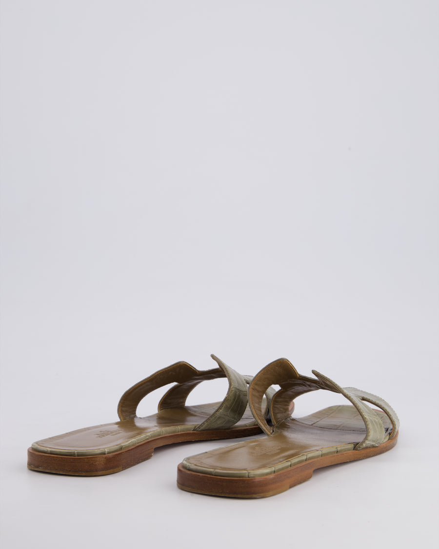 Hermès in Vert Verone Shiny Alligator Oran Sandals Size EU 40