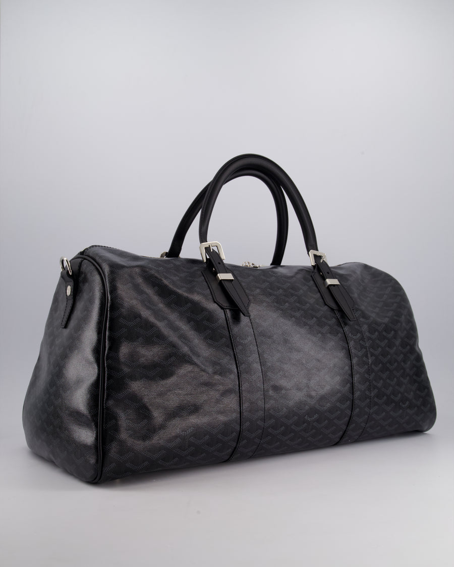 Goyard Black Travel 55 Tote Bag in Coated Monogram Canvas with Silver Hardware