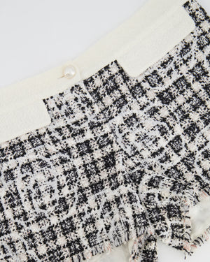 Chanel White and Black Tweed Shorts with Camellia and Pearl CC Logo Button Size FR 38 (UK 10)
