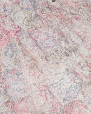 Chanel Cruise 2010 White and Pink Silk Floral Sleeveless Mini Dress with Ruffle and Camelia Details Size FR 38 (UK 10)