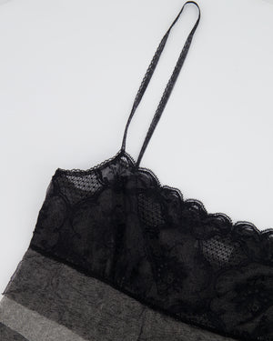 Chanel 05A Black Lace and Silk Grey Caraco Lingerie Ruffle Top with Black CC Logo Detail Size FR 38 (UK 10)