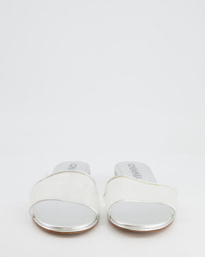 Chanel Silver Sequin Leather Mules with Silver CC Logo Detail Size 40