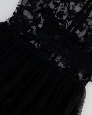 Zuhair Murad Black Long Sleeve Lace Maxi Gown Dress with Embroidery Details Size UK 10