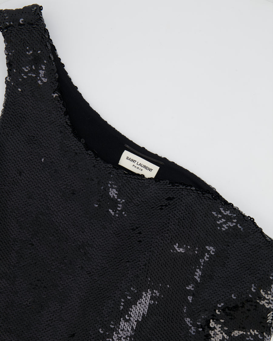 Saint Laurent Black Sequin One Shoulder Top Size FR 38 (UK 10)
