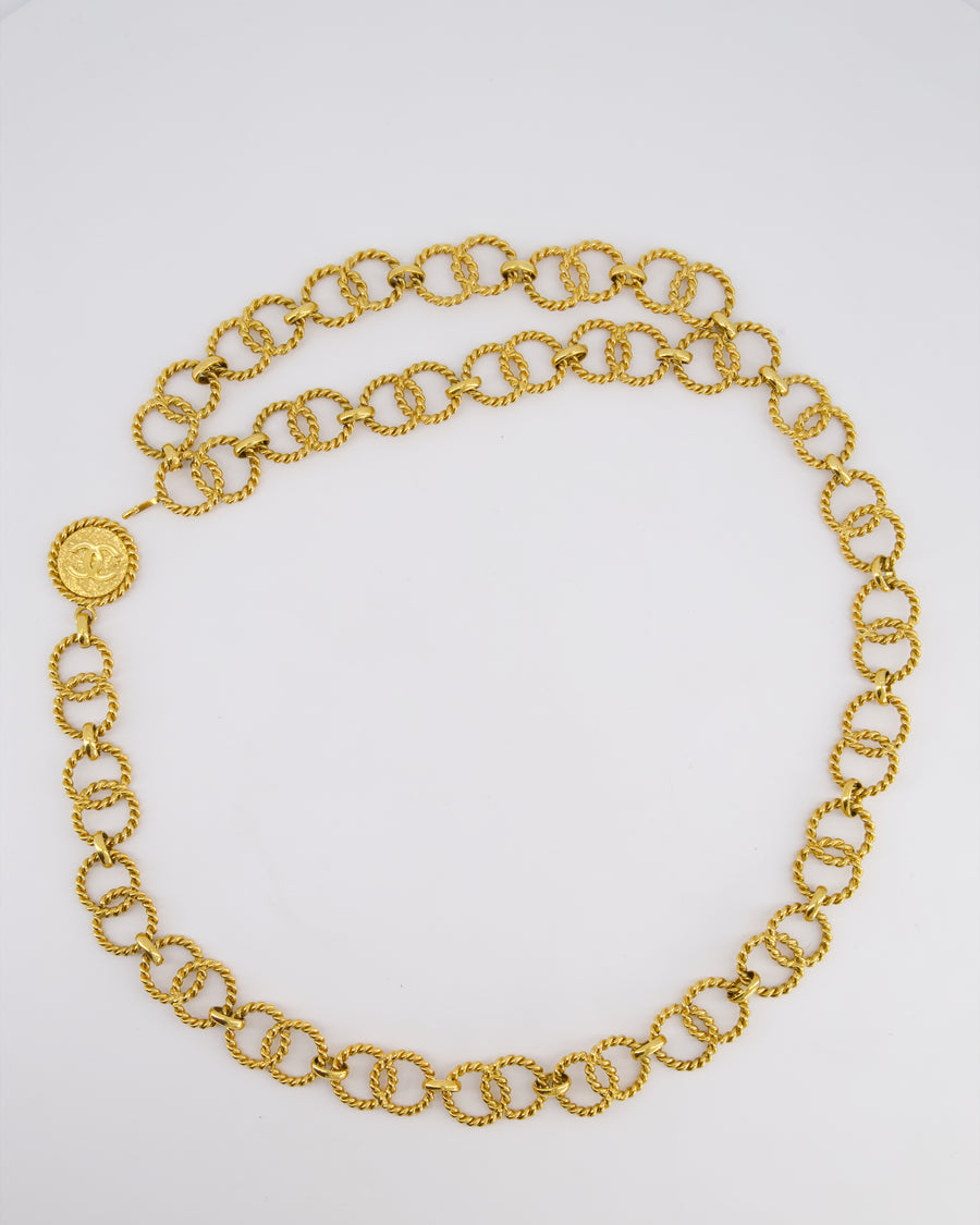 Chanel 1985 18ct Plated Gold Interlocking Chain Belt with CC Medallion Detail