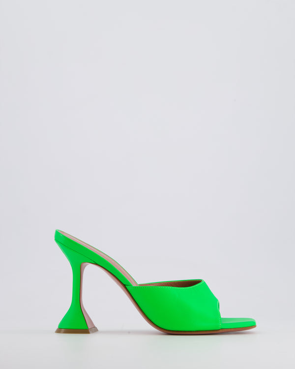 Amina Muaddi Neon Green Leather Heeled Mule Size EU 37.5