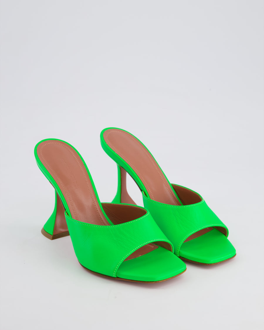Amina Muaddi Neon Green Leather Heeled Mule Size EU 37.5