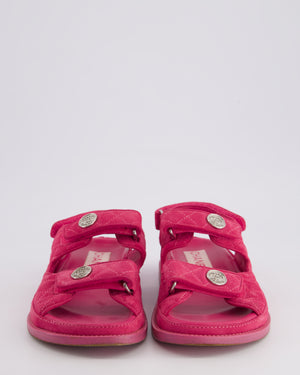 Chanel Pink Suede Dad Sandals with Silver CC Logo Size EU 37.5C