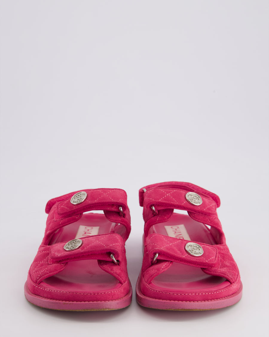 Chanel Pink Suede Dad Sandals with Silver CC Logo Size EU 37.5C