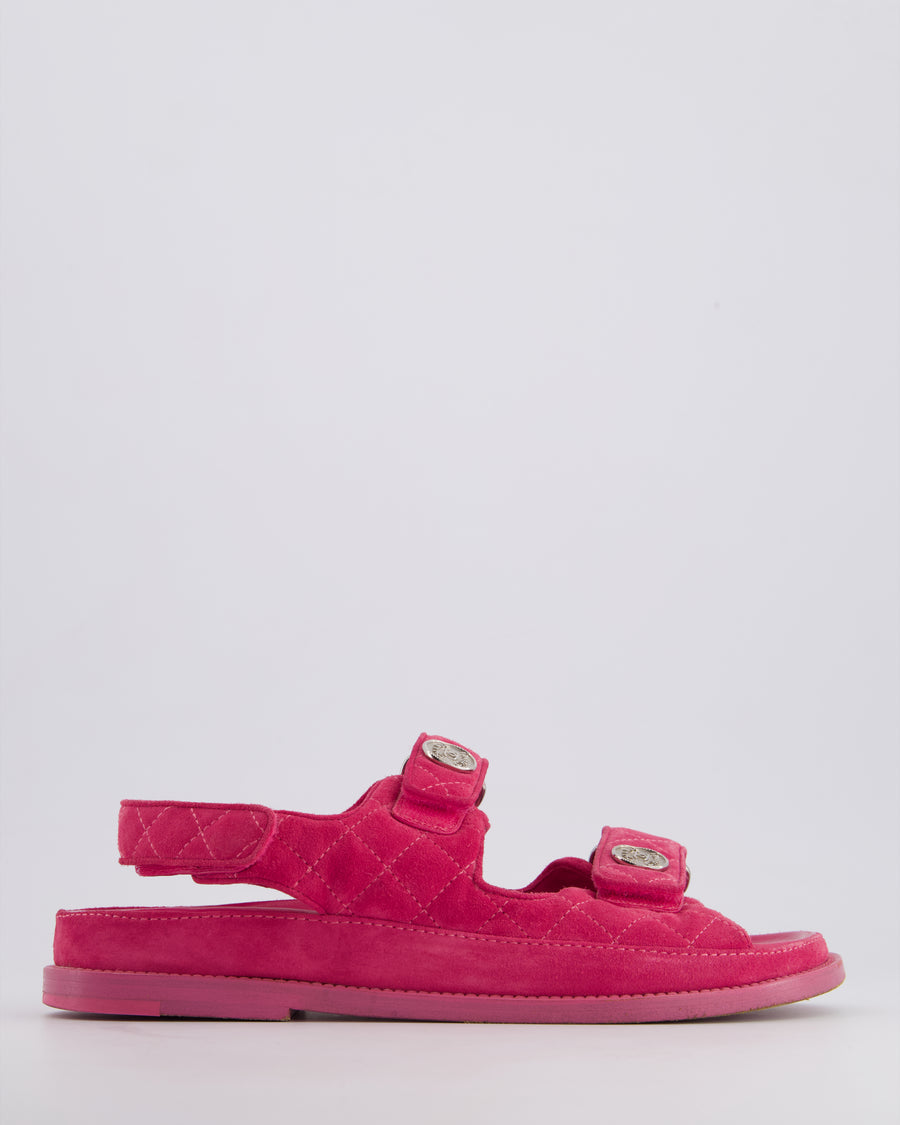Chanel Pink Suede Dad Sandals with Silver CC Logo Size EU 37.5C