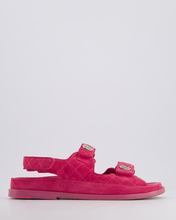 Chanel Pink Suede Dad Sandals with Silver CC Logo Size EU 37.5C