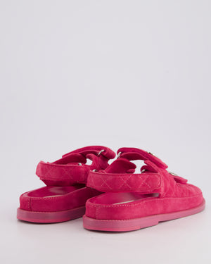Chanel Pink Suede Dad Sandals with Silver CC Logo Size EU 37.5C