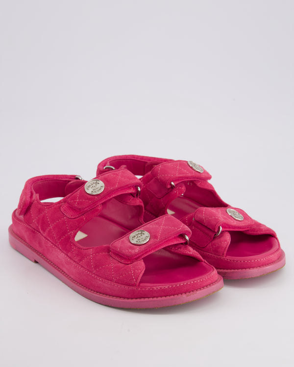 Chanel Pink Suede Dad Sandals with Silver CC Logo Size EU 37.5C