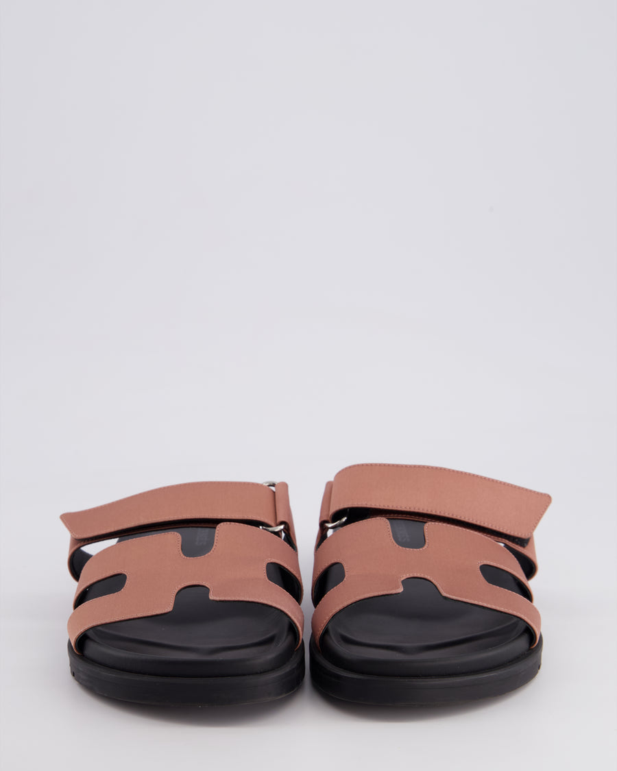 Hermès Bronze and Black Satin Chypre Sandals Size EU 37.5