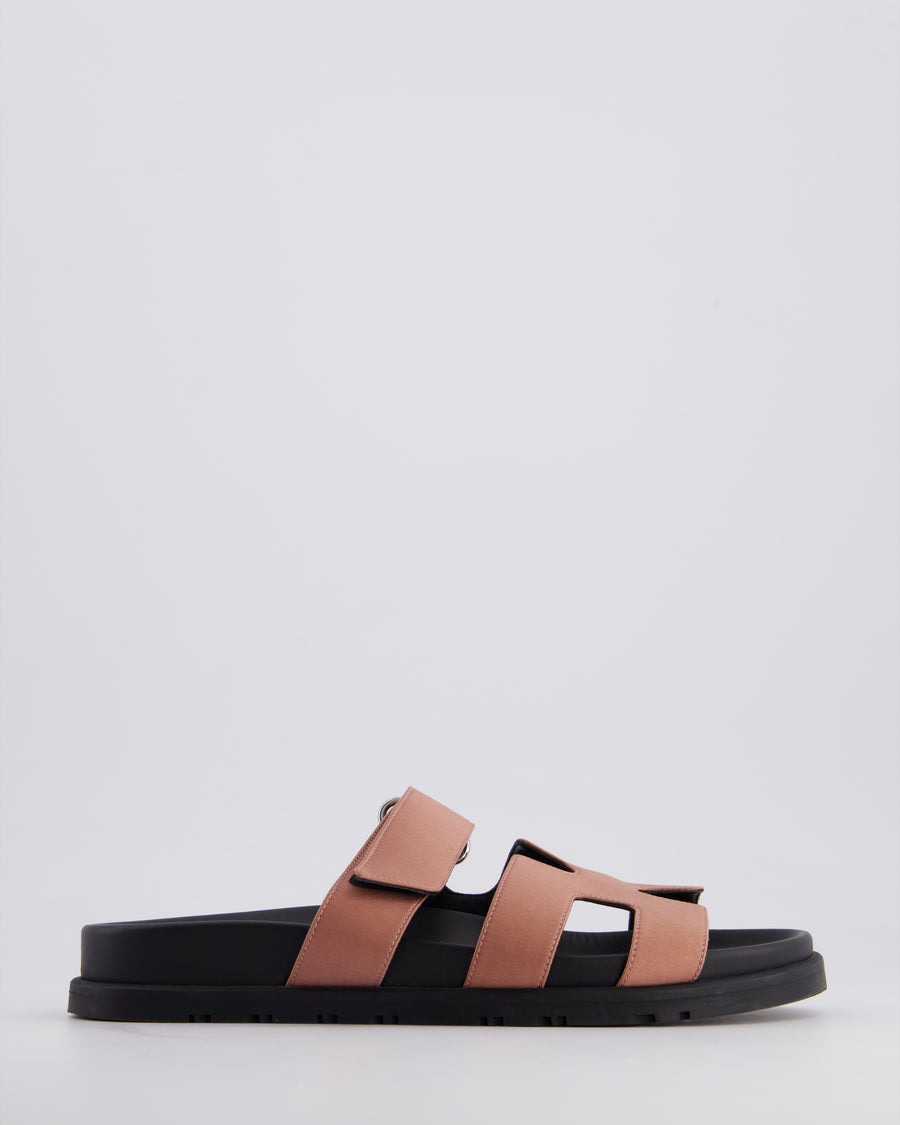 Hermès Bronze and Black Satin Chypre Sandals Size EU 37.5