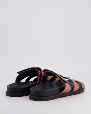 Hermès Bronze and Black Satin Chypre Sandals Size EU 37.5