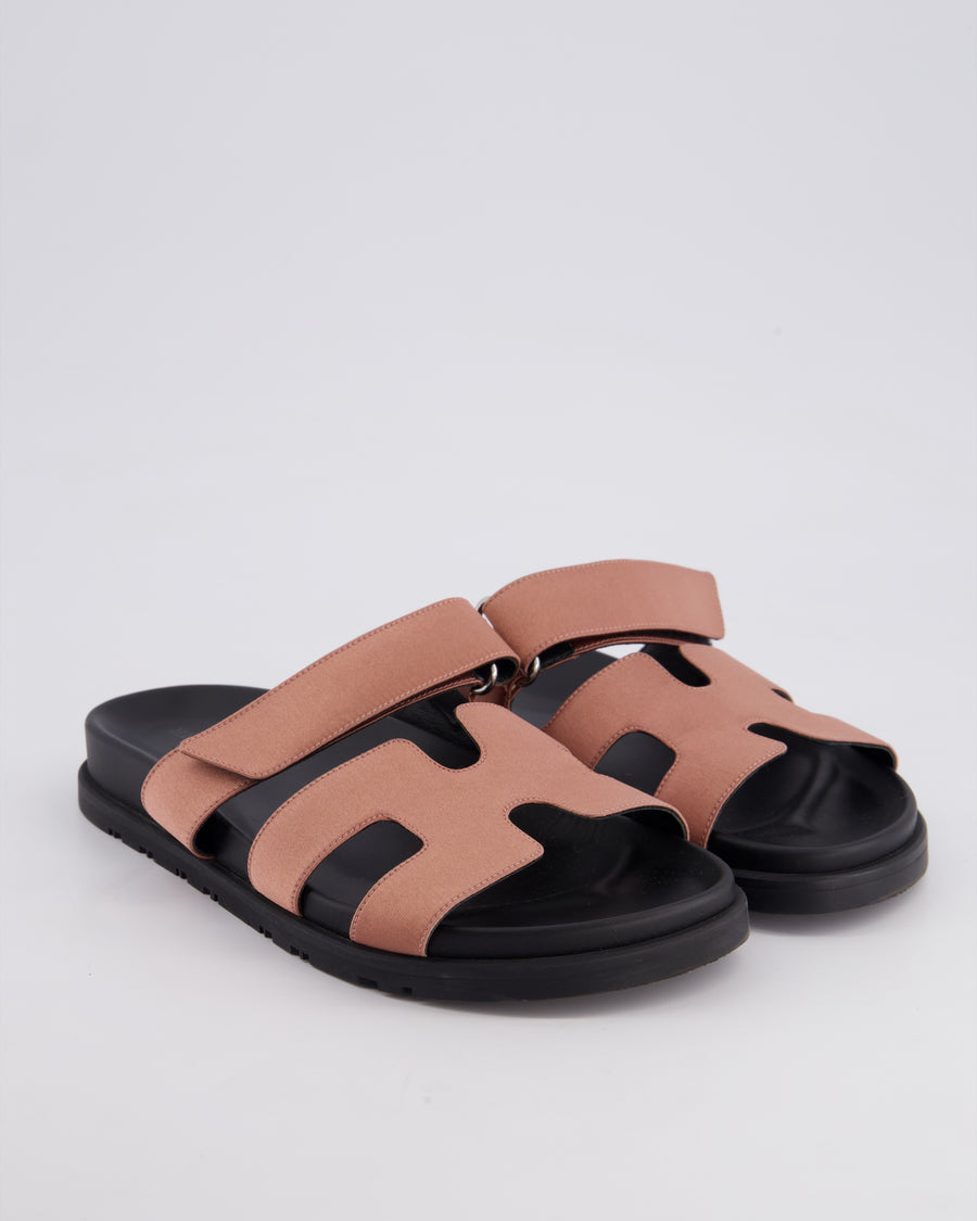 Hermès Bronze and Black Satin Chypre Sandals Size EU 37.5