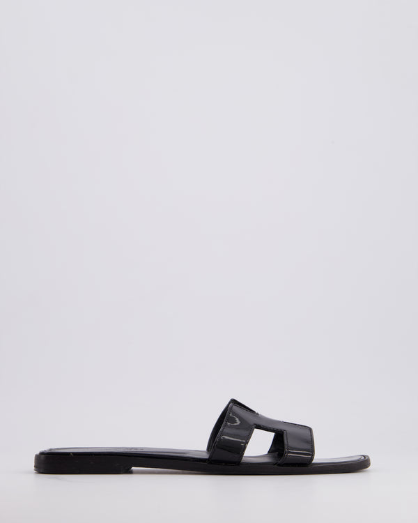 Hermès Black Patent Leather Oran Sandals Size 37.5