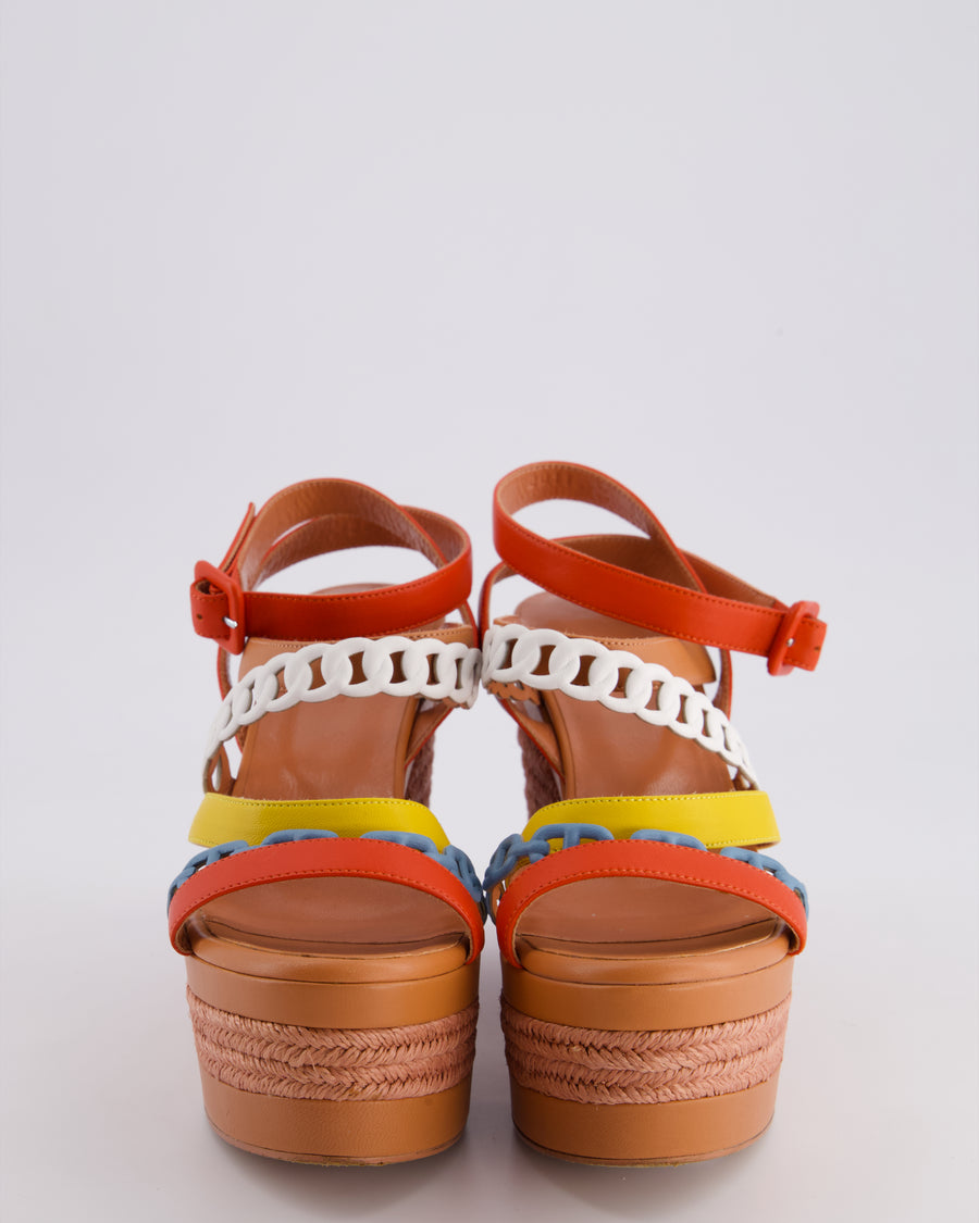 Hermes Multi-Colour Antibes Raffia Wedge Sandal Size EU 38