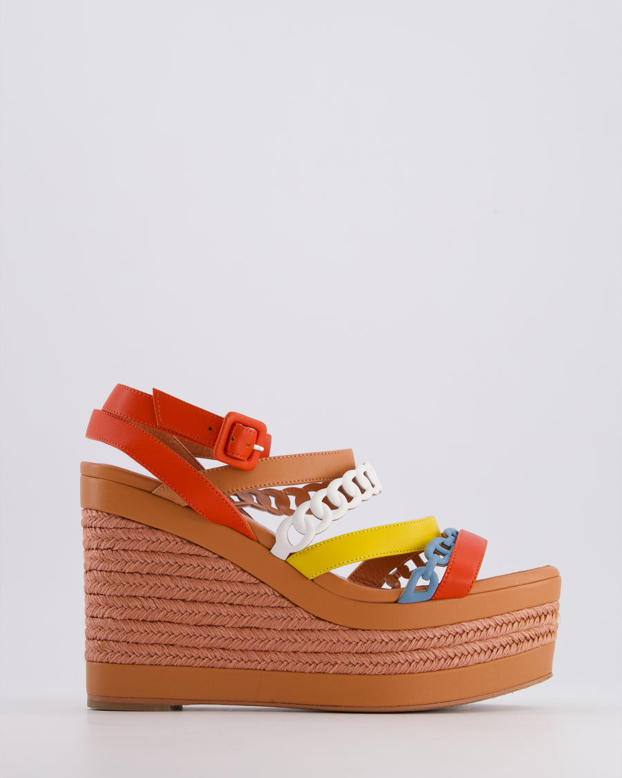 Hermes Multi-Colour Antibes Raffia Wedge Sandal Size EU 38