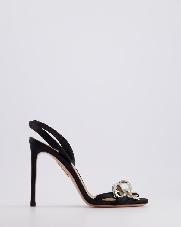 Aquazzura Black Babe 105 Satin Simple High Heel with Crystal Bow EU 37 RRP £755