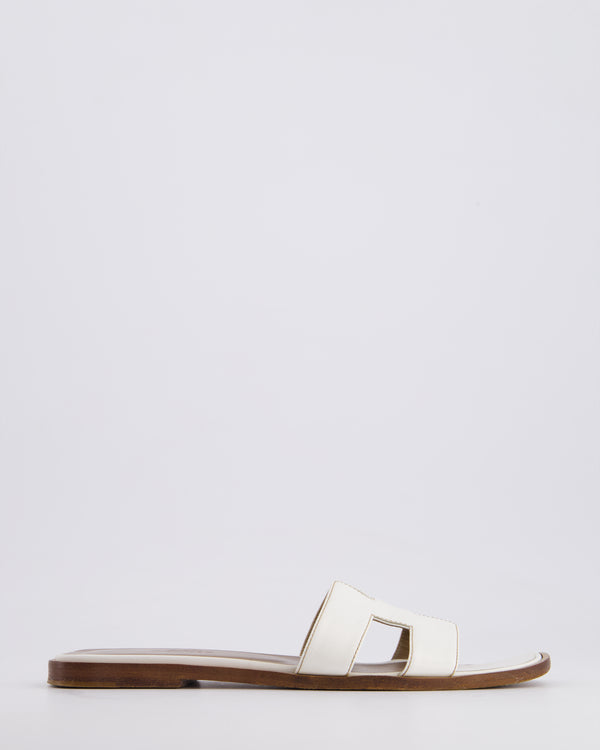Hermès White Leather Oran Sandals Size 37.5